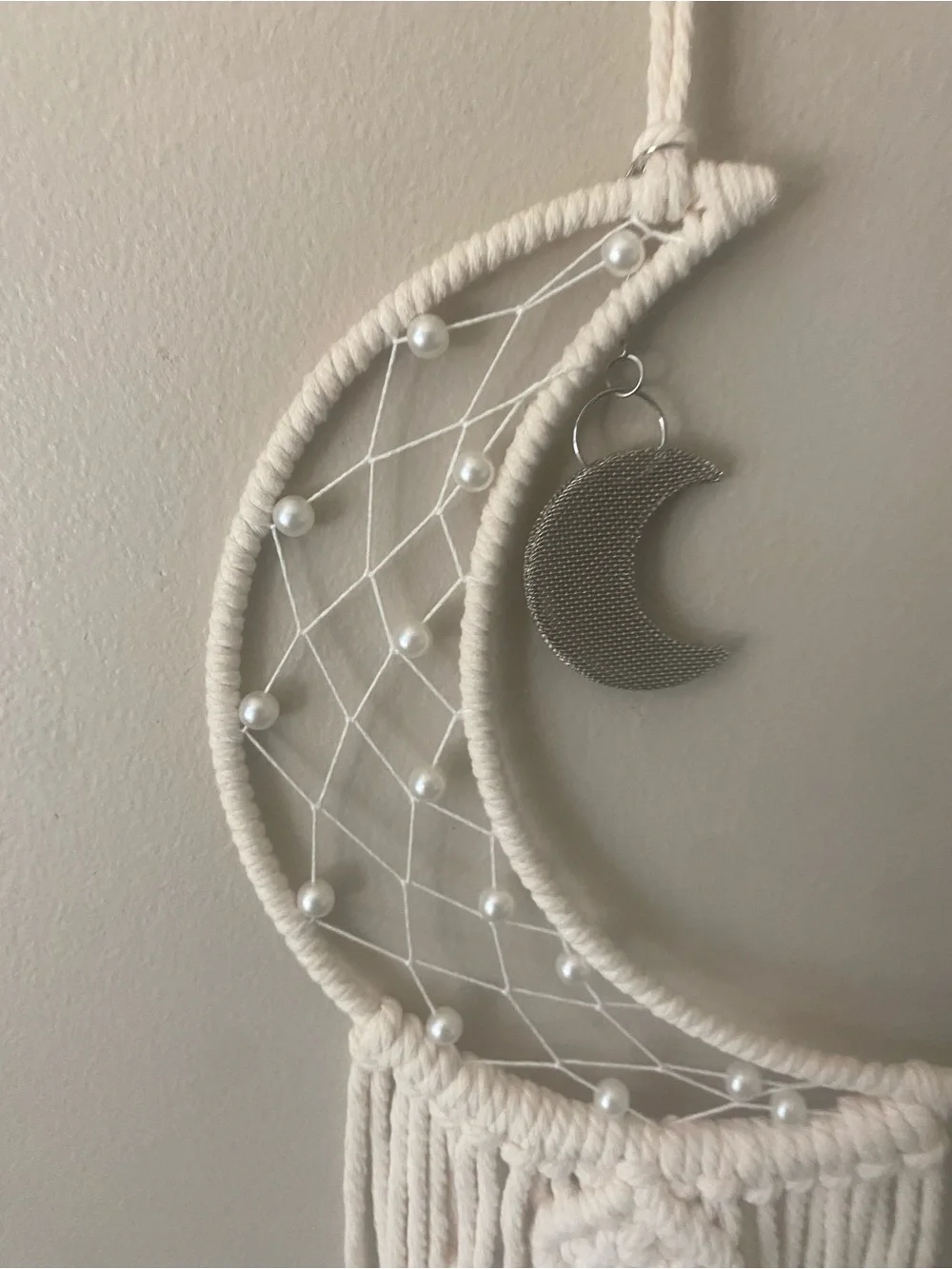 Handmade 34” White Crescent Moon Macramé Wall Hanging